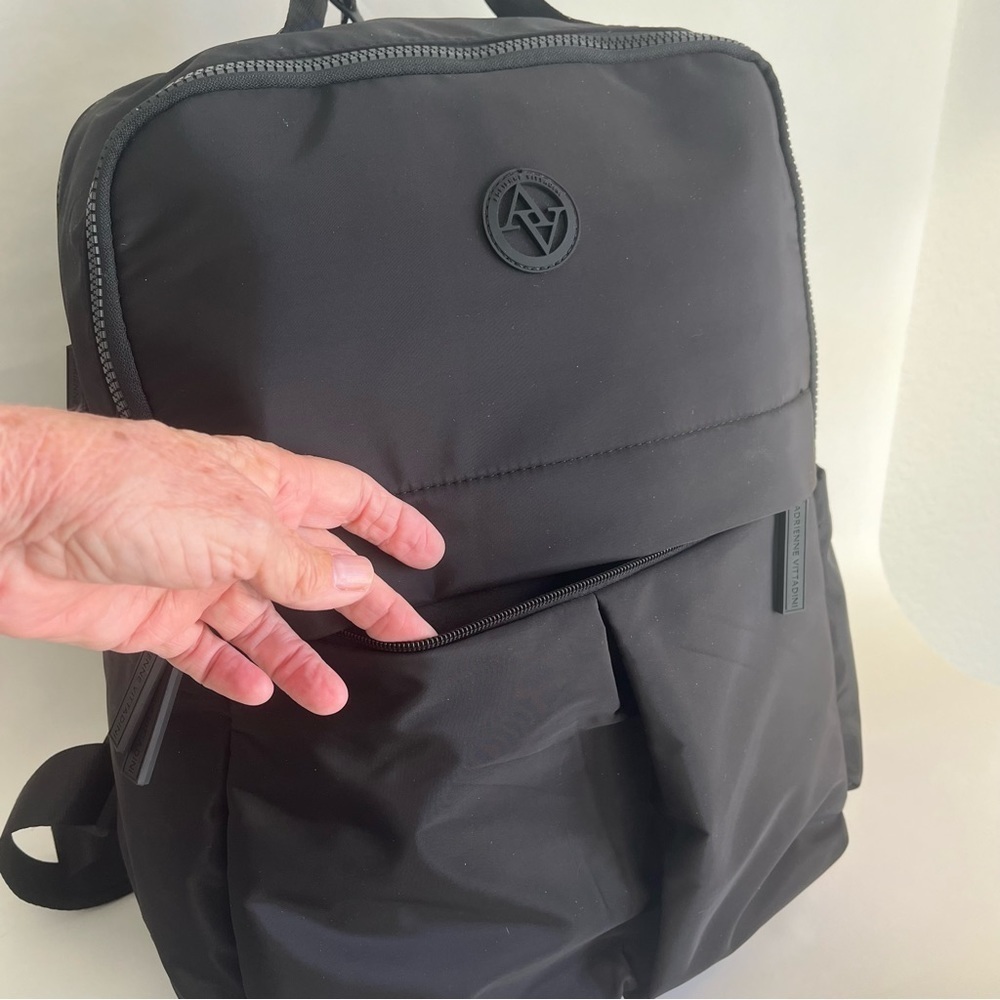 NWT Adrienne Vittadini Large Essential Black Backpack Slep Pocket Zipper Laptop